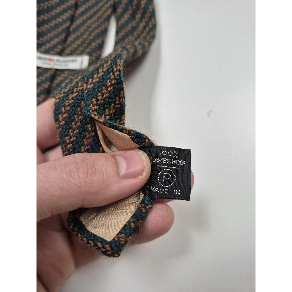 Vintage Saint Laurent Tie Mens One Size Green Striped 100% Wool Made In England